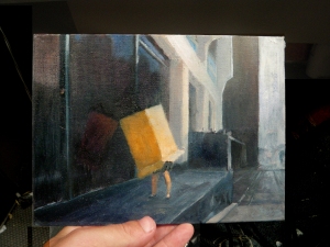 Oil on primed canvas board (that leg needs a little fixing! oops) 